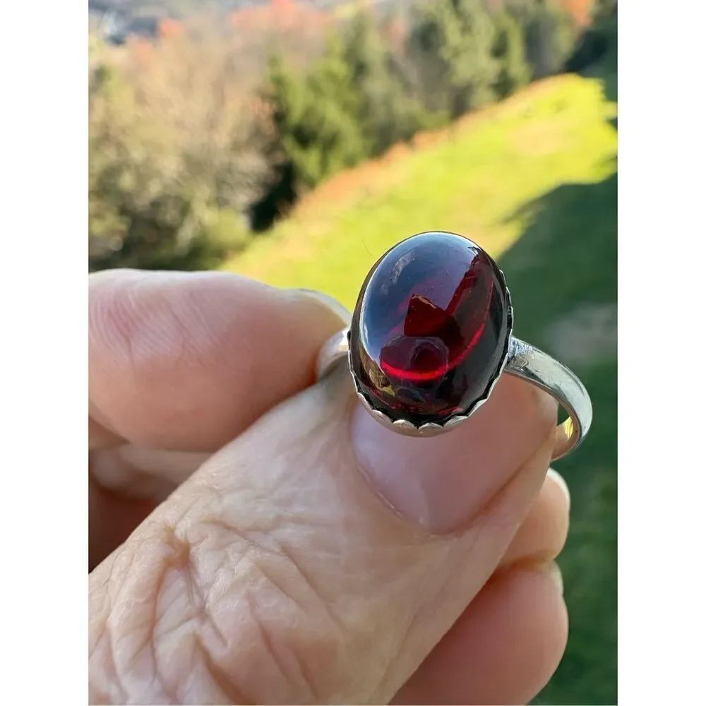 Ring, Garnet and Sterling Silver Ring, size 9, NEW, Handmade, Artisan - Picture 1 of 6